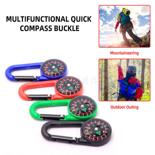 Camping Hiking Compass Multifunctional Quick-Hook Buckle Compass Plastic Alloy Carabiner Compass North Needle Survival Kit