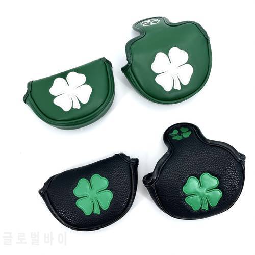 1pc Clover Four Leaf Clover Pattern Golf Putter Cover PU Leather Golf Mid Mallet Putter Club Head Cover with Magnetic Closure