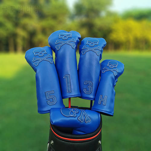Skull golf club head cover set, skull driver cover, fairway wood cover, mixed cue cover, leather golf wood cover