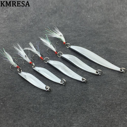 1 pieces metal spinner spoon lure peach 5g 7g 10g 13g gold silver rotary hard bait for trout pike fishing feather triple hook