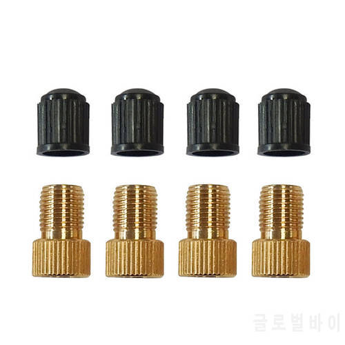 4pcs Brass Bicycle Bike Valve Converter Presta to Schrader Valve Adapter Cap Dust Cover Pump Connector Tire Tube Air Nozzle