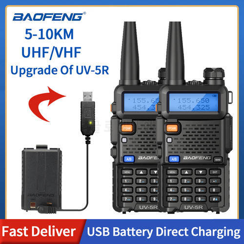 1/2 PCS Baofeng UV-5R 5W USB Directly Charging Cable Walkie Talkie Long Range Dual Band CB Radio UHF VHF