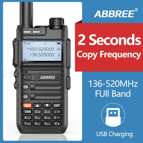 ABBREE AR-F5 Walkie Talkie Automatic Wireless Copy Frequency 10W Powerful Full Band 136-520MHz USB Charging Fast Scan Frquency
