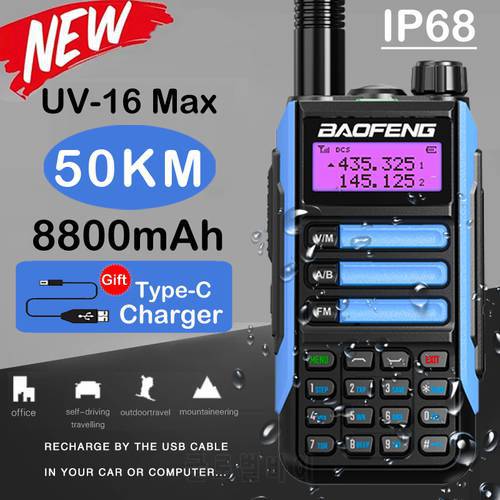 2022 Baofeng UV16-Max IP68 Waterproof Walkie Talkie Dual Band High Power CB Radio Vhf Uhf CB Ham Radio Long Range TYPE-C Charger