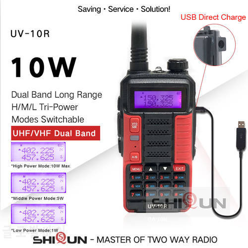 Baofeng UV 10R Professional Walkie Talkies High Power 10W Dual Band 2 way CB Ham Radio 10KM hf Transceiver VHF UHF BF UV-10R New