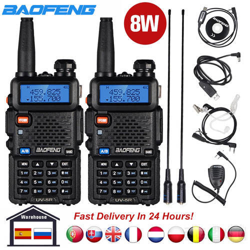 2pcs Baofeng UV-5R Walkie Talkie Optional 5W 8W Long Range 10 KM UV5R Walkie-talkie for Hunting 2 Way Radio Amateur Transceiver