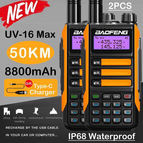 2PACK BaoFeng UV-16 MAX V2 High Power 10W Walkie Talkie UV16 Support Type-C Charger Long Range Radio Upgrade UV-5R PRO UV10R New