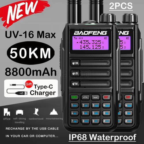 2PACK New BaoFeng UV-16 MAX V2 True 10W High Power Walkie Talkie Support Type-C Charger Long Range Radio Upgrade UV-82 PRO UV10R