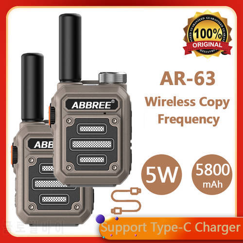 2PCS ABBREE AR-63 Mini Walkie Talkie UHF Wireless Copy Frequency 5W 5800mAh Radio Scanner Station TypeC Amateur Two Way Radio