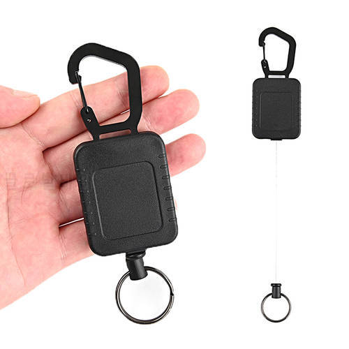 1 PC Retractable Badge Steel Wire Cord Pull Key Ring Carabiner Car Key Chain EDC Tool Outdoor Tools
