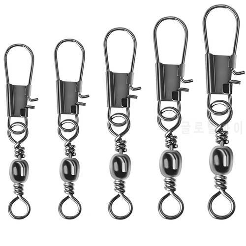 Stainless Steel Swivels Fishing Connector 50pcs/lot Pin Bearing Rolling Swivel with Safety Snap Fishhook Lure Tackle Accessories