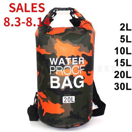 30L Waterproof Swimming Bag Dry Sack Camouflage Colors Fishing Boating Kayaking Storage Drifting Rafting Bag 2L 5L 10L 15L 20L