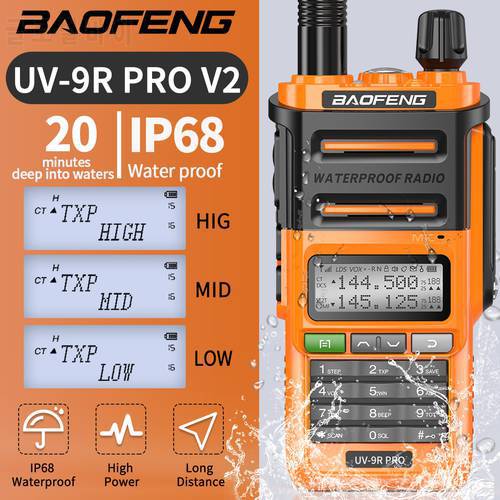 New Baofeng UV-9R Pro V2 Waterproof IP68 Walkie Talkie Powerful Ham CB Radio Dual Band UHF VHF Long Range Upgrade UV-9R Plus