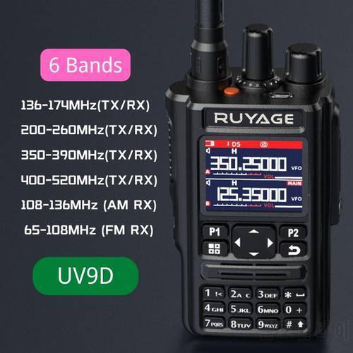 Ruyage UV9D GPS 6 Bands Amateur Ham Two Way Radio 256CH Air Band Walkie Talkie VOX DTMF SOS LCD Color Police Scanner Aviation