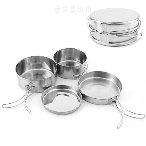 Outdoor Stainless-Steel Camping Cookware Set Hiking Backpacking Cooking Picnic Bowl Pot Set Camp Tools Equipment
