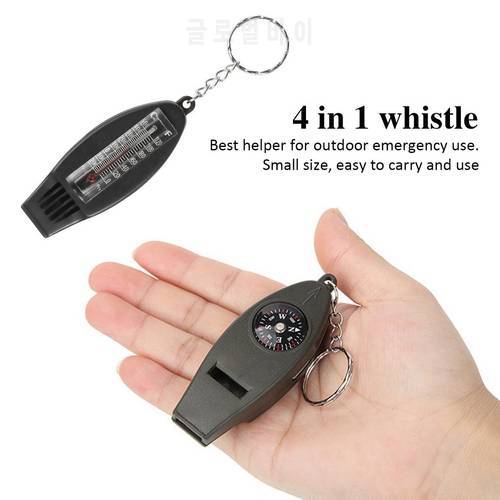 4 in1 Mini Survival Tool Thermometer Whistle Compass Ourdoor Camping Hiking Tools Whistle
