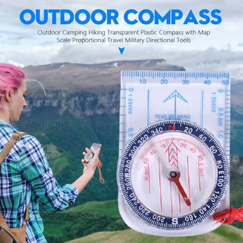 Outdoor Camping Hiking Transparent acrylic Compass Point North with Map Scale Proportional Travel Military Directional Tools