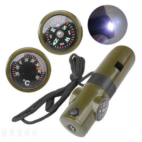 7 in 1 Whistle Compass Thermometer Multifunction Survival Emergency Hiking Tools Travelling Easy Carrying Portable Parts