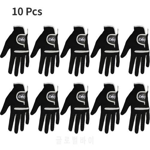 10 pcs Golf Gloves Black can wear on left and right hand fabric lycra soft breathable Professional gloves Drive Cycling Outdoor