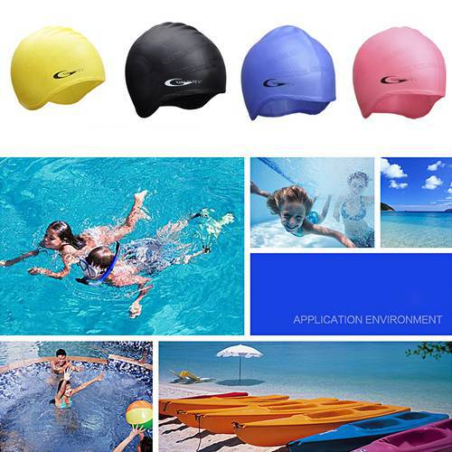 1PC Pool Cap Swimming Caps Silicone Cap Adults Waterproof Swim Protect Ears Hair High Elastic Silicone Diving Hat Outdoor Sports