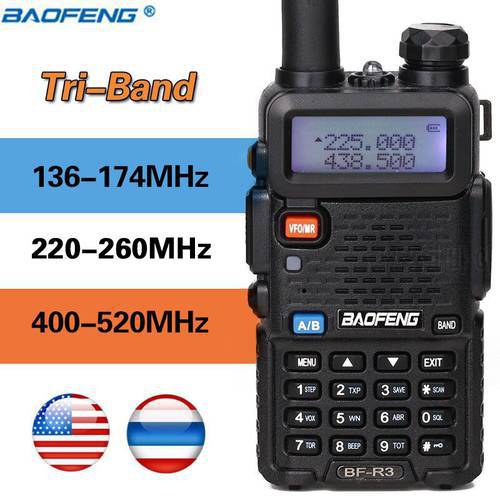 BaoFeng BF-R3 Tri-Band 3 bands Walkie Talkie ham 136-174Mhz 220-260Mhz&400-520Mhz amatuer handheld Two Way portable Radio