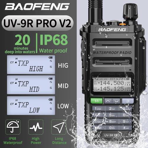 Baofeng UV-9R ProV2 Waterproof IP68 WalkieTalkie Upgrade Tri-power Ham CB Radio UHF VHF Power Long Range UV-9R PRO Two Way Radio