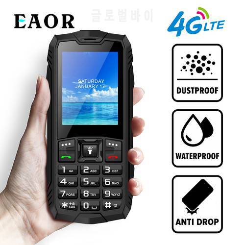 EAOR 4G Feature Phone Waterproof Dustproof Anti-fall Rugged Phone 2500mAh Big Battery Dual SIM Keypad Phone with Glare Torch