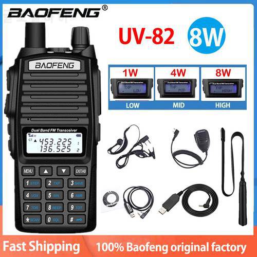 2022 Baofeng UV-82 8W 10KM Long Range Powerful Walkie Talkie Portable CB vhf/uhf ptt two way Radio Amador 8 watts of UV82 plus