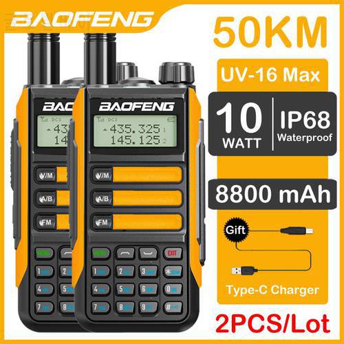 2PACK BaoFeng UV-16 Max 10W High Power Waterproof Walkie Talkie Support Type-C Charger 50KM Long Range Radio Upgrade UV-5R PRO