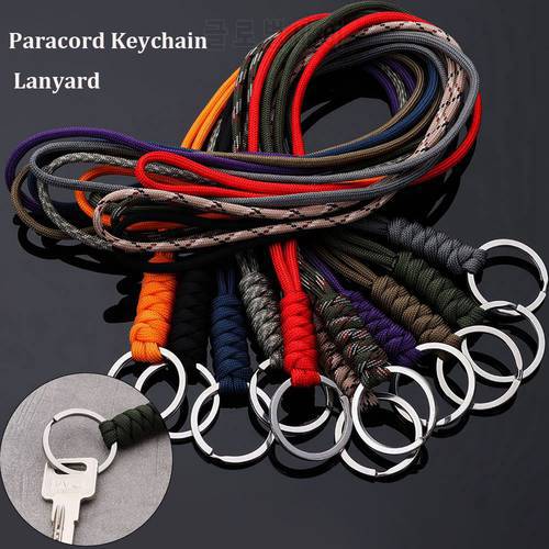 Durable Survival 7-core Weaved Paracord Keychain Lanyard Buckle Parachute Cord Outdoor Self-Defense Emergency Backpack Key Ring