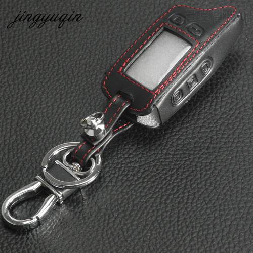 jingyuqin New Leather Key Case For Tomahawk TW9010 TW9020/TW4000/TW701 LCD Remote keychain Fob Cover Two Way Car Alarm System