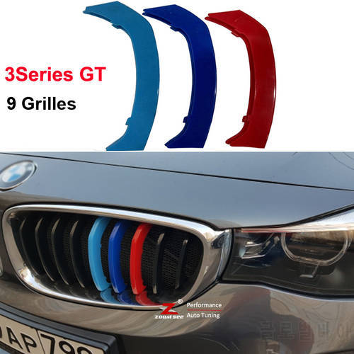 3D color Front Grille Trim Strips Cover Stickers for 2013-2018 BMW 3 Series GT 3GT F34 328i 320i 335i xDrive with 9 Grilles