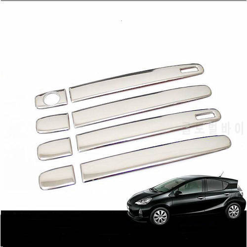 JY SUS304 Stainless Steel Door Handle Trim Accessories Car Styling Molding Cover With Smart Keyhole for Toyota Prius C Aqua