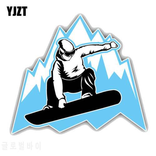 YJZT 12.7CM*11.1CM Snowboarder Mountain Jumping PVC Motorcycle Car Sticker 11-00347