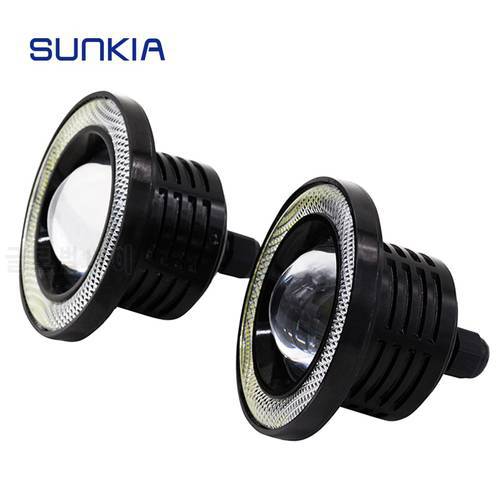 SUNKIA 2Pcs/Set LED Fog Lights Angel Eyes Daytime Running Lights 2.5/3.0/3.5 Inch Lens DRL COB LED 7 Colors Motocycle Head Lamp