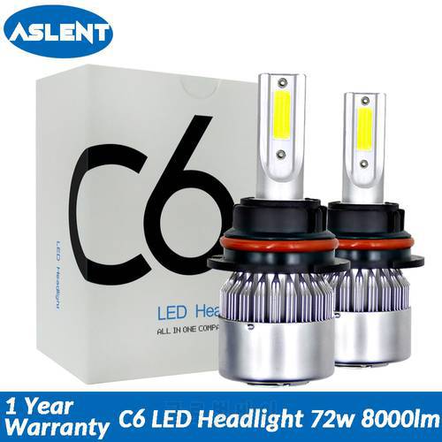 Aslent C6 Car Headlight H7 LED H4 Bulb H1 H3 H11 HB3 9005 HB4 9006 9007 9012 880 Fog Lights Auto Lamps 72w 8000lm 6000K 12V 24V