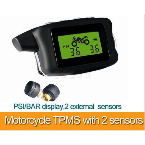 Universal Tire Pressure and Temperature Monitoring System Motorcycle TPMS for 2-wheels Motorcycle with 2 External Sensors