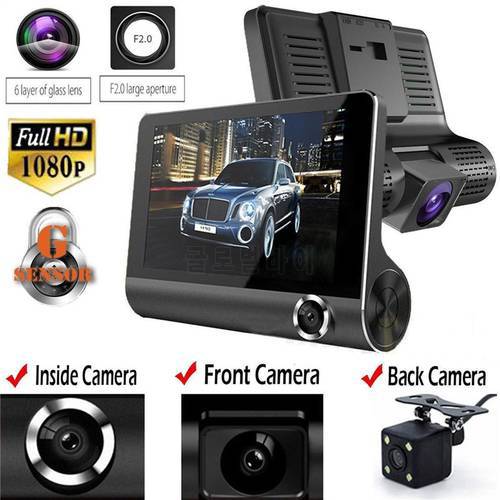 NEW 4.0 inch 1080P 3 Lens Full HD Car DVR Camera 170 Degree Rearview Car Dash Camera G-sensor Auto Car Camera Recorder 2019 df