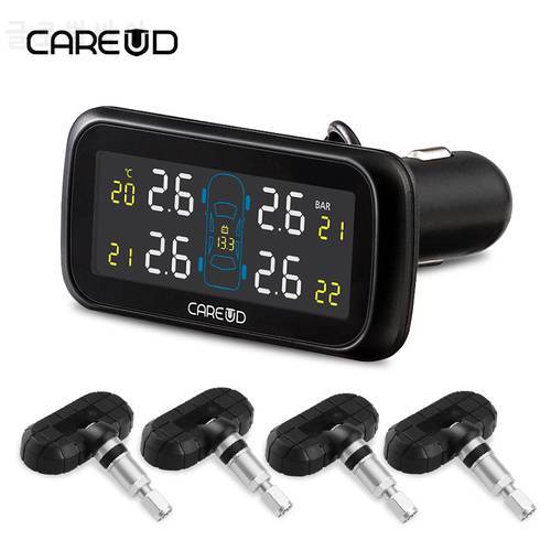 CAREUD U903 Car Wireless TPMS Tire Pressure Monitoring System with 4 Internal Replaceable Battery Sensors LCD Display