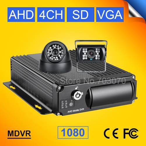 Free Shipping AHD 4CH 1080p Car Mobile DVR Kit G-sensor with PC Play Back,Backup,2pcs Truck /Bus Security Camera DVR Kit