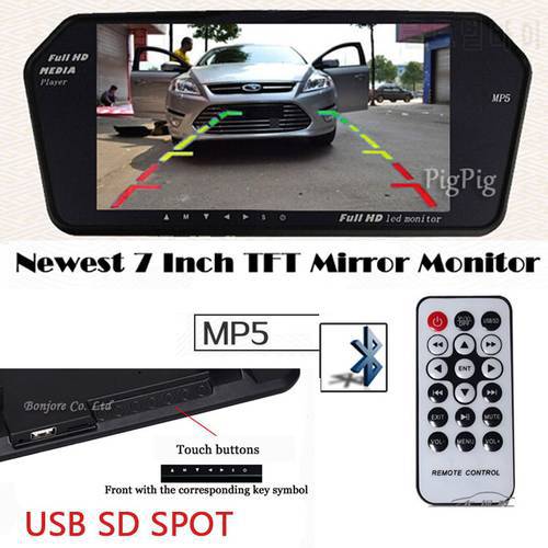 Koorinwoo Latest High Resolution 1024*600 7 TFT LCD Car Rear View Mirror Monitor Bluetooth/MP5 Usb/SD Slot Revese Parking Assist