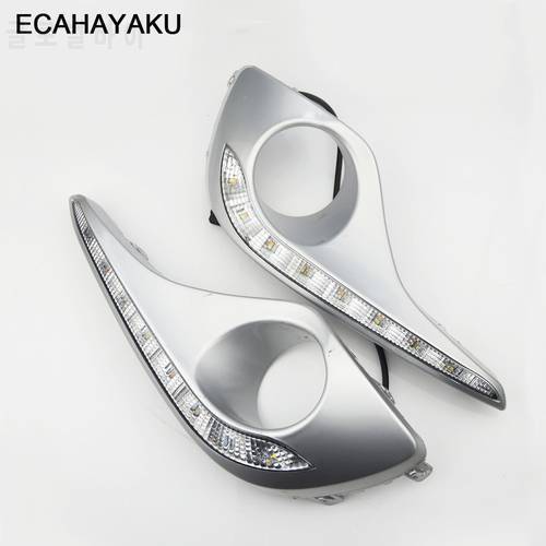 ECAHAYAKU Turn Signal Style Relay LED DRL Daytime Running Lights With Fog Lamp Hole For Toyota Highlander 2012 2013 2014