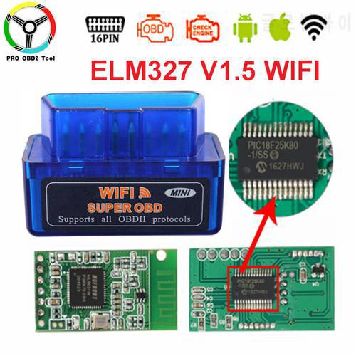 Super Mini ELM327 V1.5 WiFi OBD2 ELM327 PIC18F25K80 Chip ELM 327 V 1 5 WI-FI OBDII for Android/Ios/Windows/PC obd Scanner