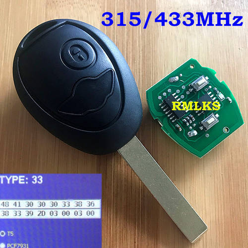 For BMW 2 Button Remote Key For MINI COOPER S R50 R53 ONE FULL REMOTE KEY 2 BUTTON FOB 433MHz 315Mhz + CHIP 7931 New with Code