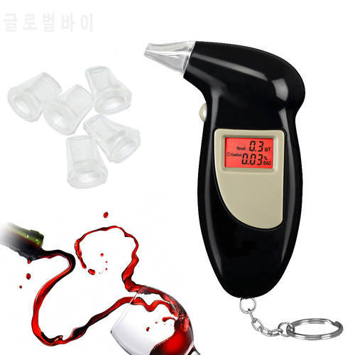 Professional keychain LCD Alcohol Tester Digital Alcohol Detector Breathalyzer Police Alcotester Free shipping+10pcs mouthpieces