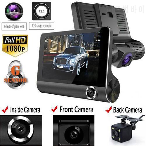 Car DVR 3 Cameras Lens 4.0 Inch Dash Camera Dual Lens suppor Rearview Camera Video Recorder Auto Registrator Dvrs Dash Cam