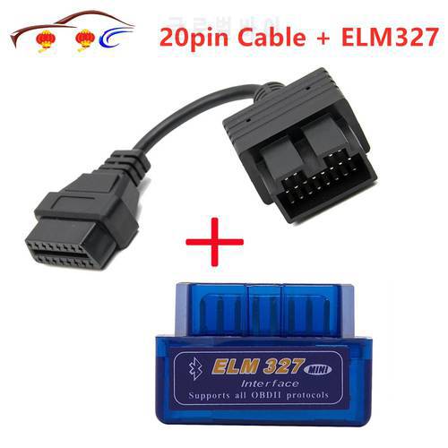 Super Mini ELM327 Bluetooth + OBD2 Connector Cable for Kia 20 pin Car Scanner Diagnostic Tool ELM 327 For Android Torque Windows