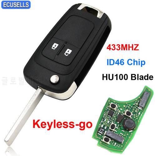 2/3/4B Keyless-go Flip Remote Smart Car Key 315MHz / 433MHz ID46 Chip for Chevrolet Cruze Sonic Malibu Camaro Impala HU100 Blade