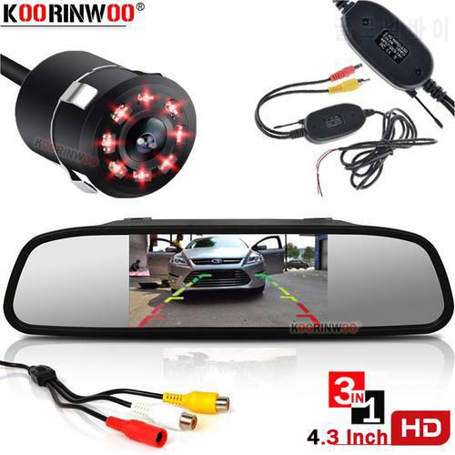 Koorinwoo 4.3 Inch Wireless TFT Car Monitor Mirror Screen Reverse Camera Parking System for Car Rearview Monitors Night Vision