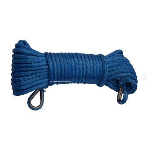 Blue 6mm*15m ATV Synthetic Winch Rope, Winch Rope Extension with 2 Thimbles,Off Road Rope,Winch Cable